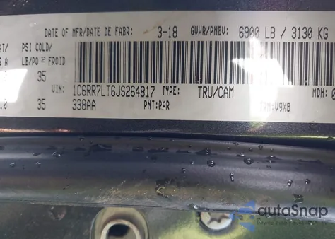 2018 Ram 1500 Slt z USA, uszkodzony, nr VIN 1C6RR7LT6JS264817